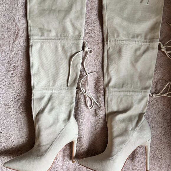 Fashion Nova Taupe Thigh-High Heeled Boots | Size 6 | Brand New w/ Box - Picture 4 of 7